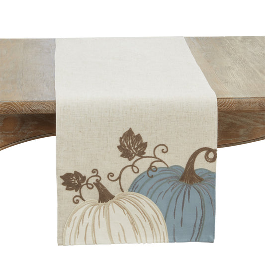 Thanksgiving / Fall Harvest Blue Pumpkins Table Runner, 84% polyester - 16% linen