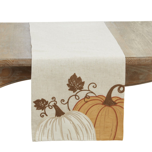 Thanksgiving / Fall Harvest Orange Pumpkins Table Runner, 84% polyester - 16% linen