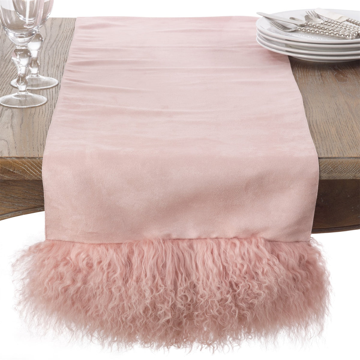 Everyday / All Season Rose Mongolian Lamb Fur Table Runner, polyester, lamb fur