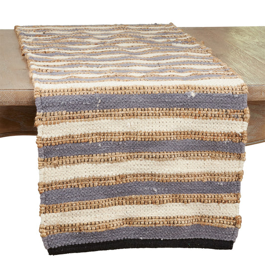 Everyday / All Season Blue Striped Chindi Table Runner, 70% cotton, 30% jute
