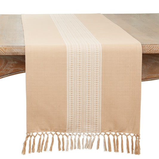 Everyday / All Season Khaki Beige Stripe Table Runner, 100% cotton