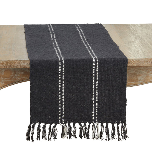 Everyday / All Season Black Stitched Line Table Runner, 100% cotton