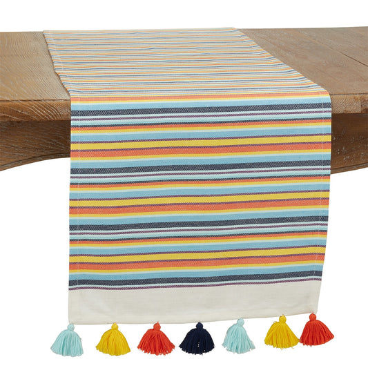 Everyday / All Season Multi Striped Tassel Stripe Table Runner, 100% cotton