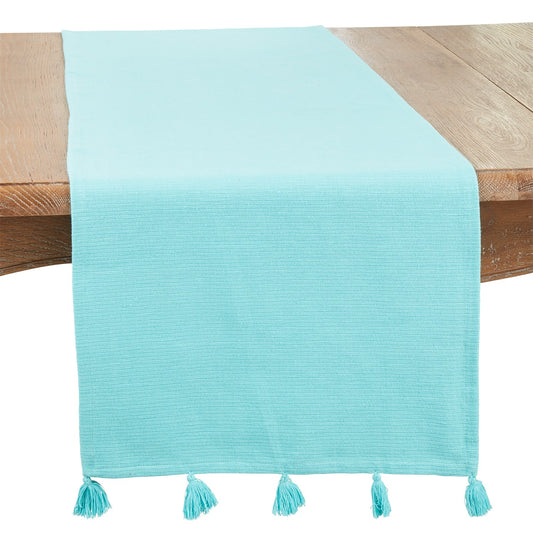 Everyday / All Season Turquoise Blue Tassel Table Runner, 100% cotton