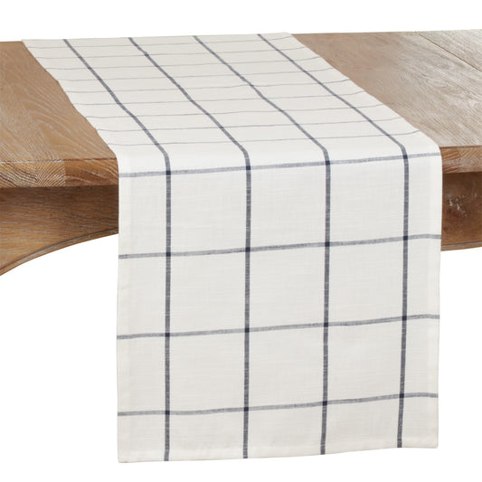 Everyday / All Season White Plaid Table Runner, 100% cotton