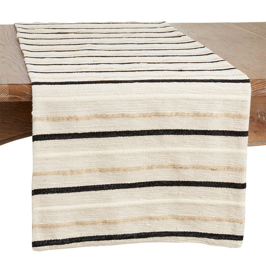 Everyday / All Season Black/White Striped Table Runner, 100% cotton