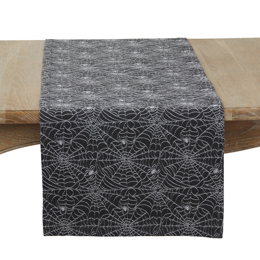 Halloween Black Recycled Jacquard Spider Web Table Runner, 63% cotton - 37% polyester