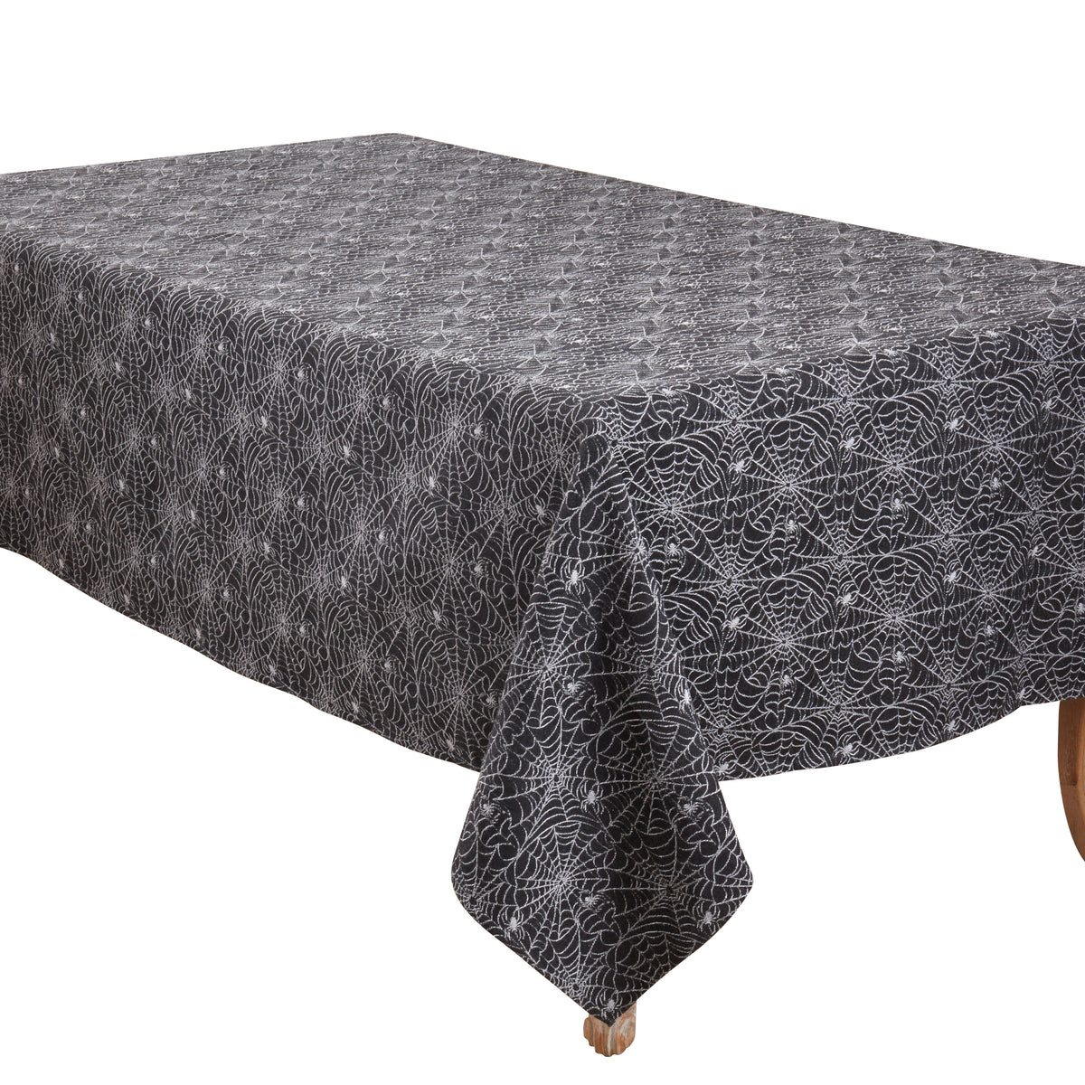 Black  Recycled Jacquard Spider Web Tablecloth  63% cotton - 37% polyester