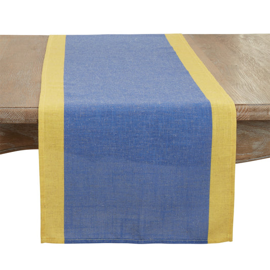 Everyday / All Season Blue Color Band Border Table Runner, 85% polyester - 15% linen