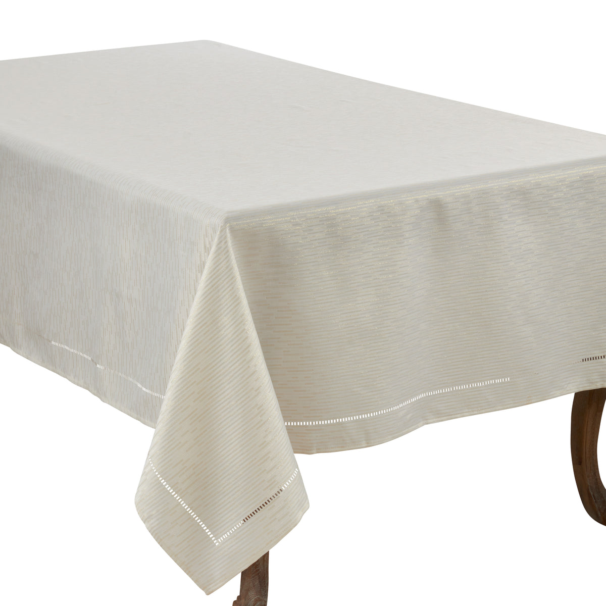 Ivory White Hemstitched Design Tablecloth  100% polyester