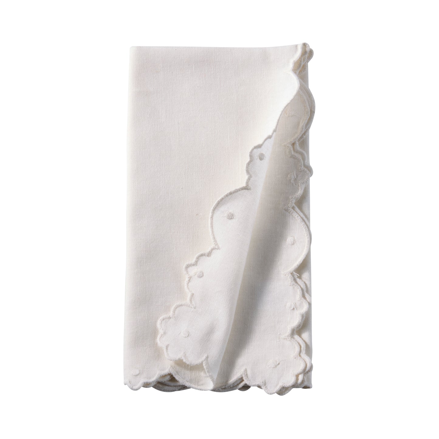 Ivory Stonewashed Scallop Border Napkins 55% linen - 45% cotton, 20 Inch Square (4 pcs.)