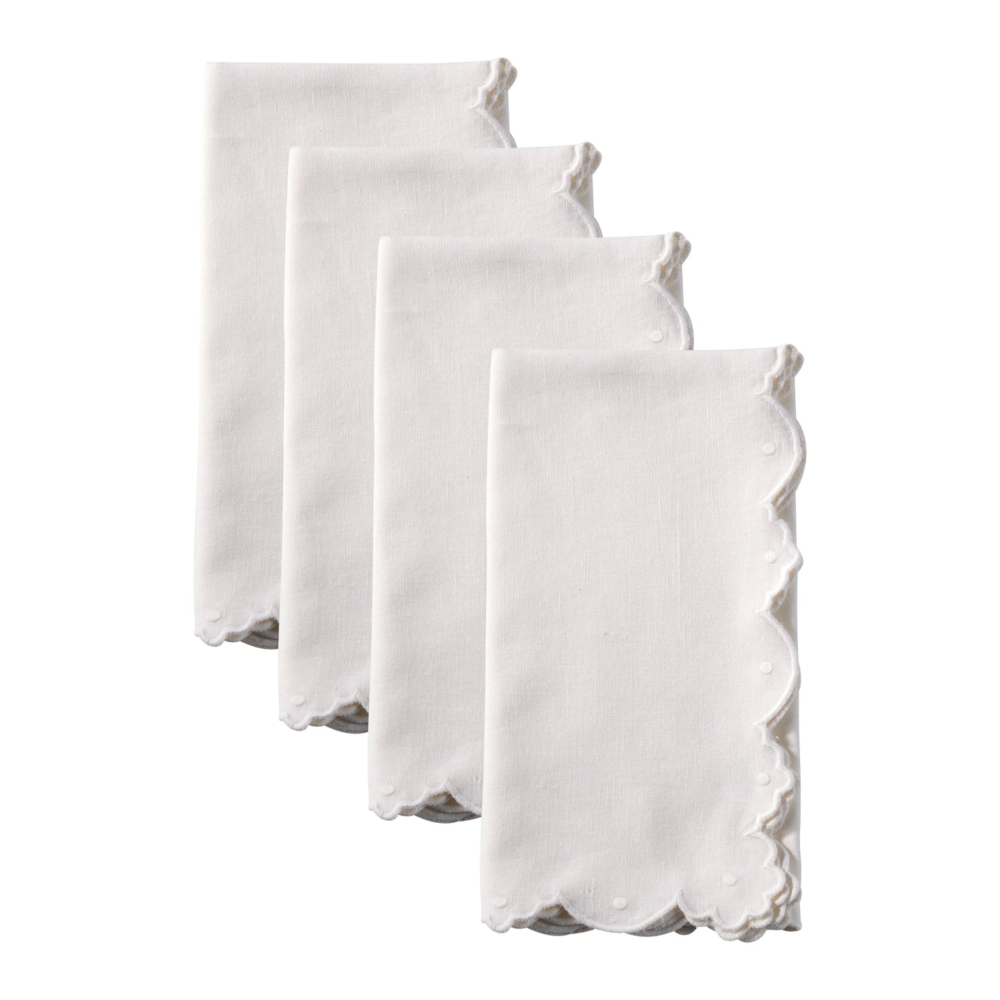 Ivory Stonewashed Scallop Border Napkins 55% linen - 45% cotton, 20 Inch Square (4 pcs.)