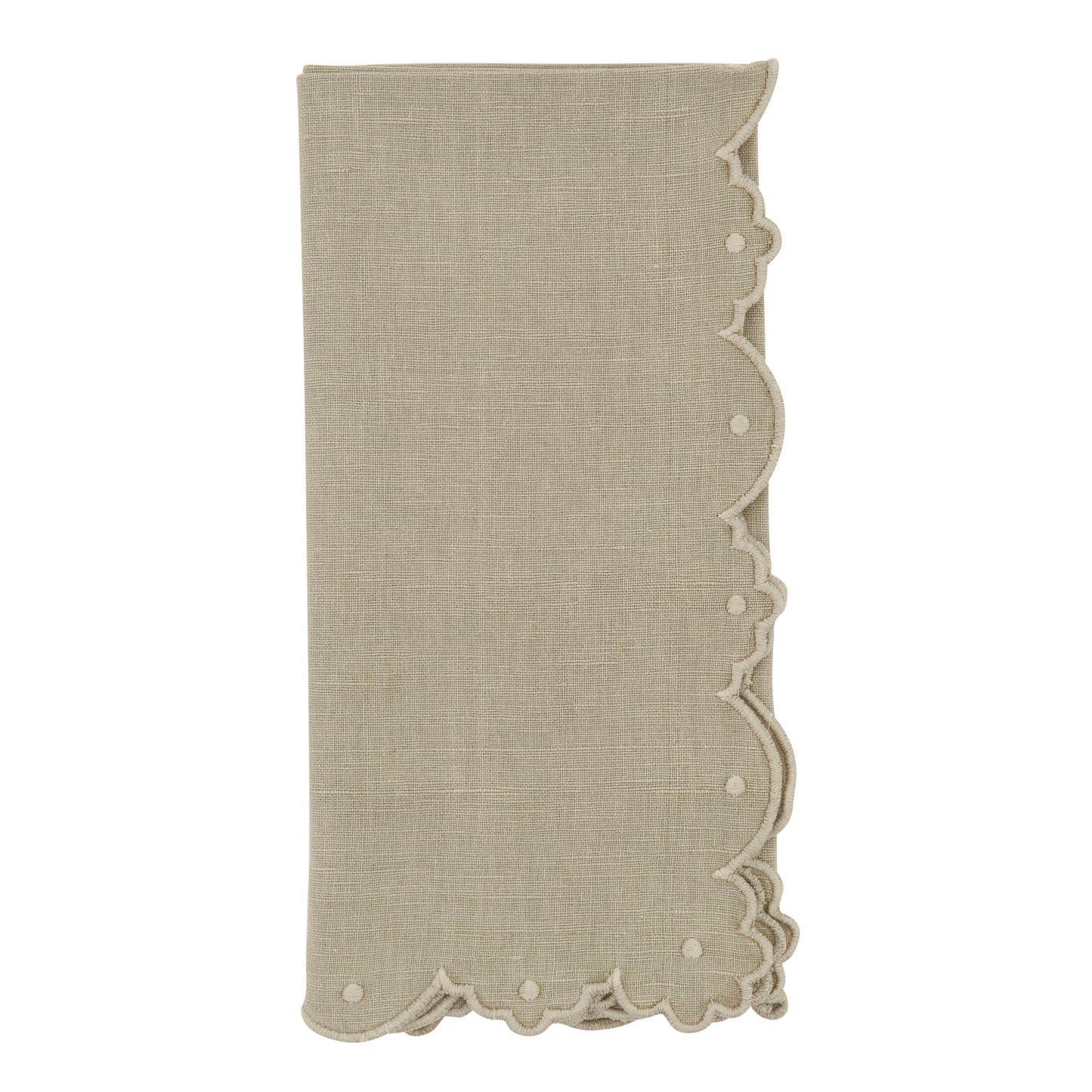 Natural Stonewashed Scallop Border Napkins 55% linen - 45% cotton, 20 Inch Square (4 pcs.)