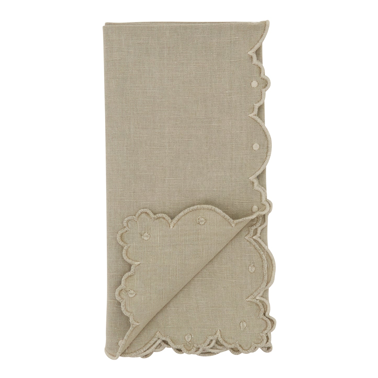 Natural Stonewashed Scallop Border Napkins 55% linen - 45% cotton, 20 Inch Square (4 pcs.)