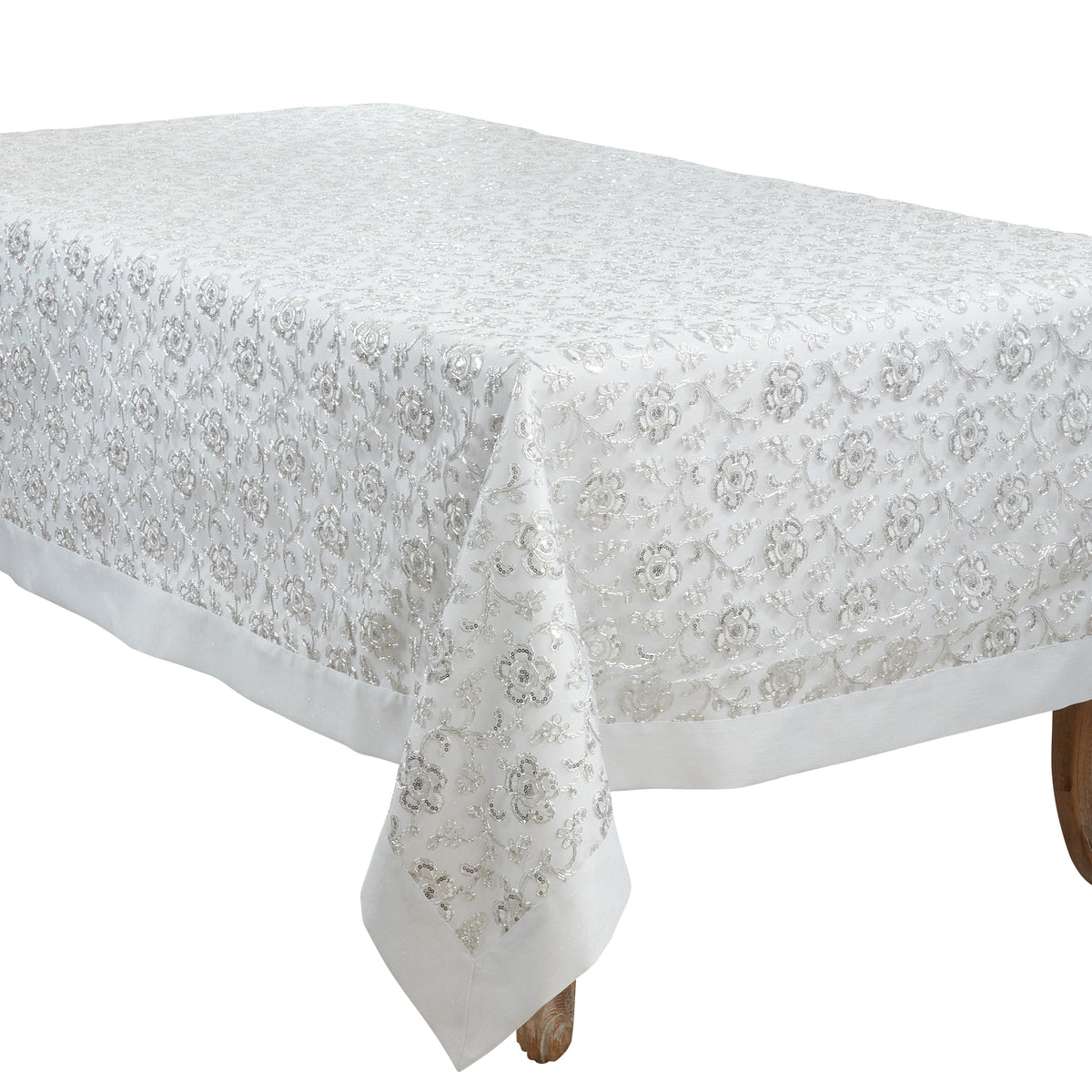White  Floral Embroidered Tablecloth  100% polyester