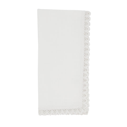 White Dinner Napkins with Lace Border 100% Polyester, 20 Inch Square (12 pcs.)