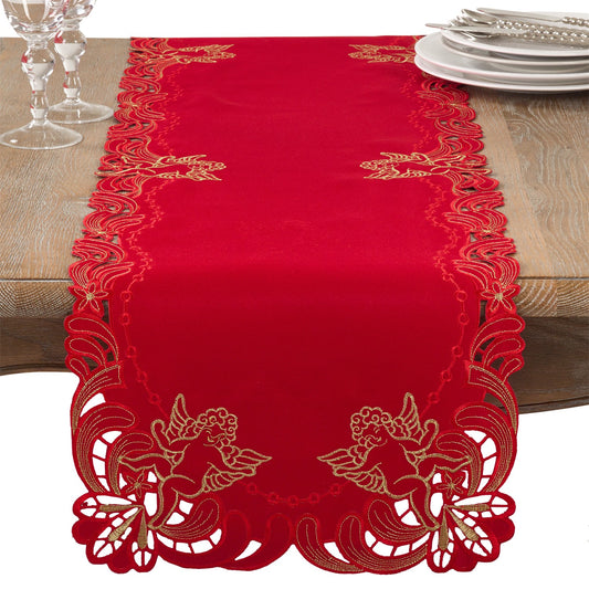 Valentine's Day Red Embroidered Cupid Table Runner, 100% Polyester