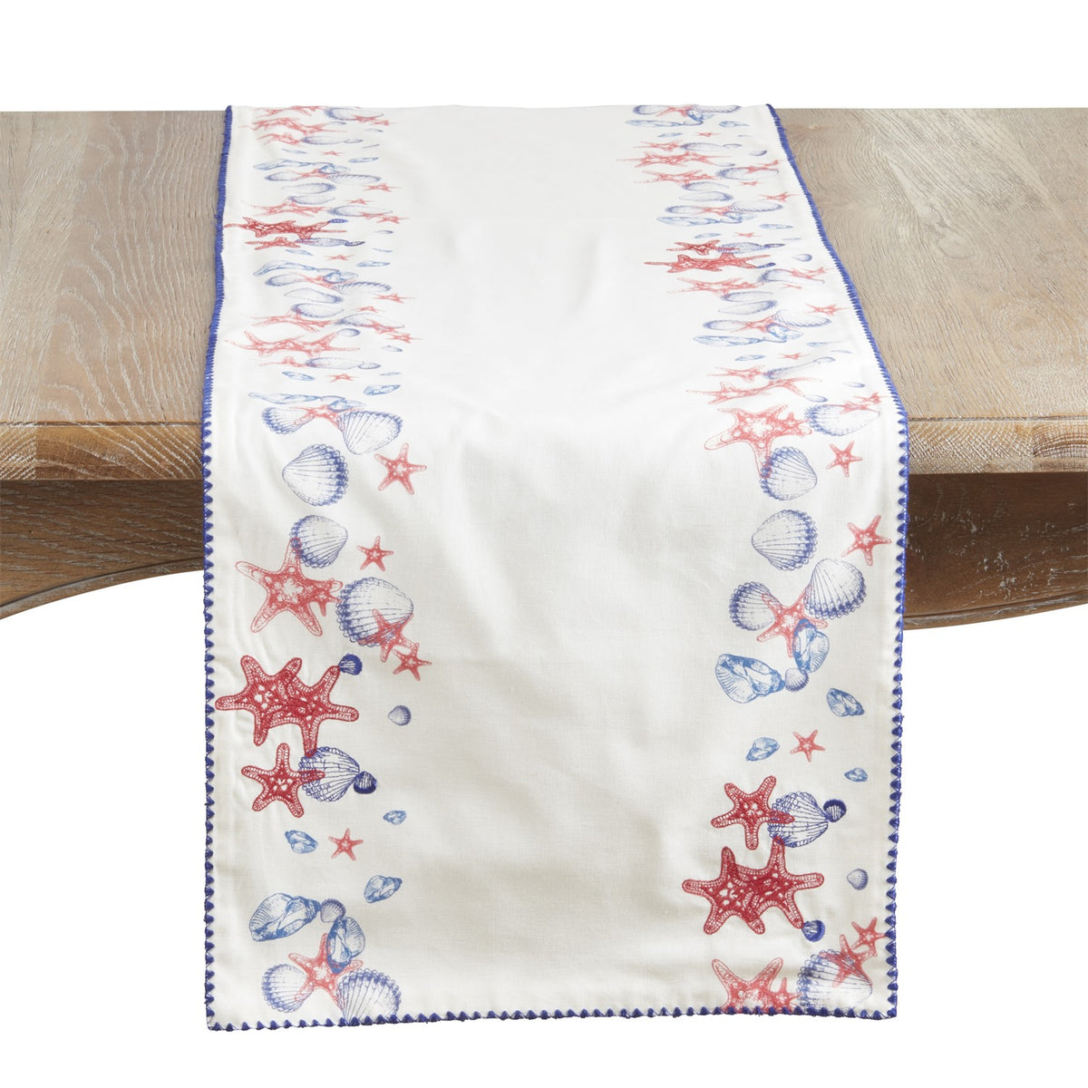 Everyday / All Season Multi Embroidered Sea Shells Table Runner, 100% cotton