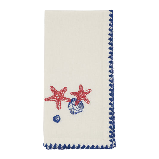 Multi Embroidered Sea Shells Napkins 100% cotton, 18 Inch Square (4 pcs.)