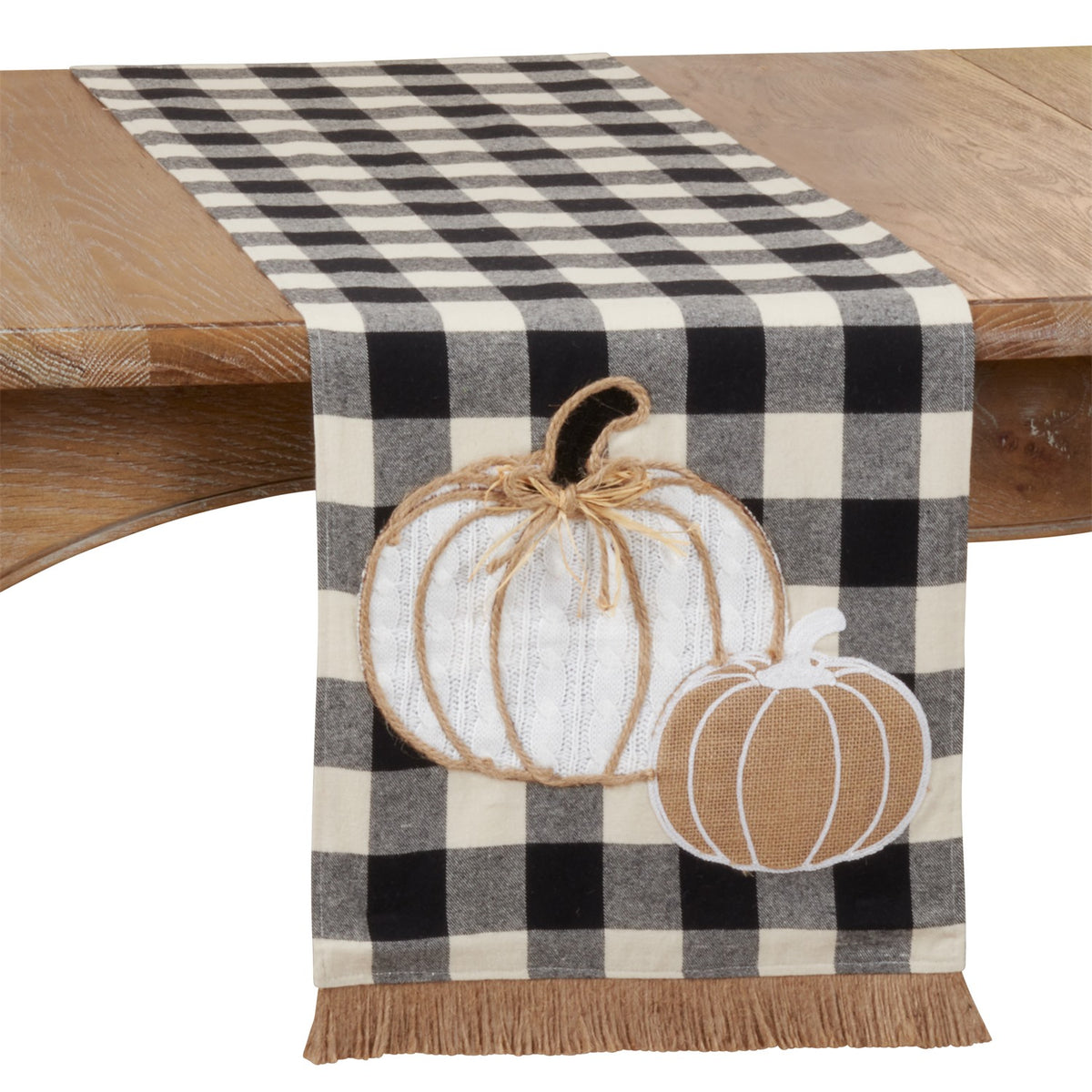 Thanksgiving / Fall Harvest Black/White Buffalo Plaid Pumpkin Table Runner, 60% cotton - 40% polyester