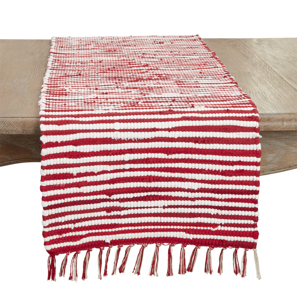 Christmas Red/White Candy Cane Chindi Table Runner, 100% cotton