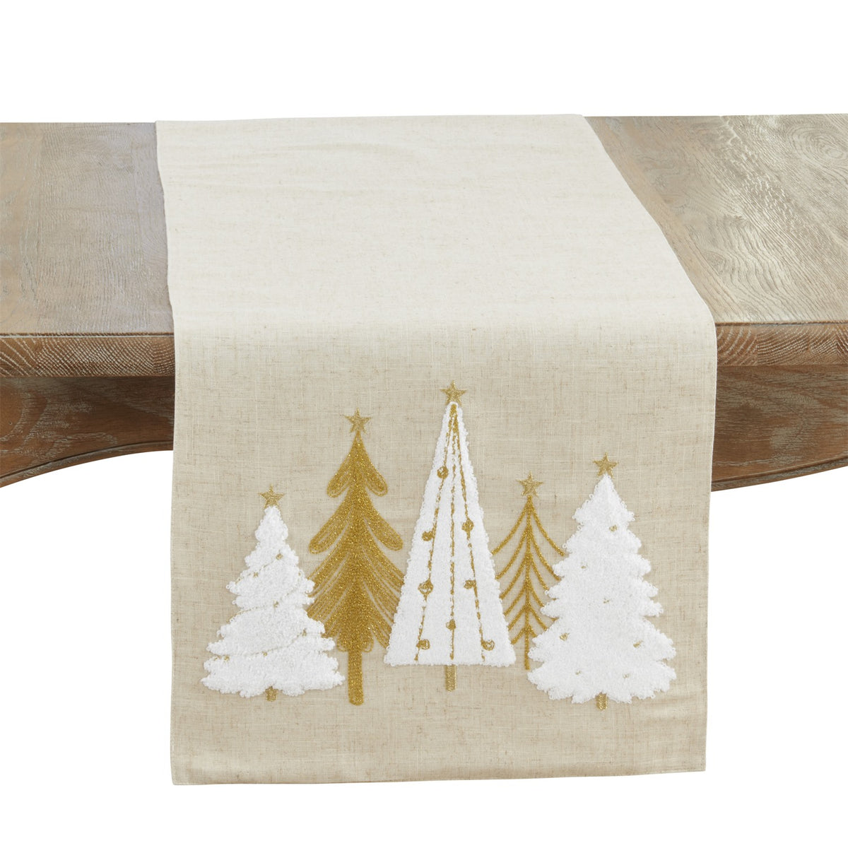 Christmas Natural Beige Christmas Trees Table Runner, 100% Polyester