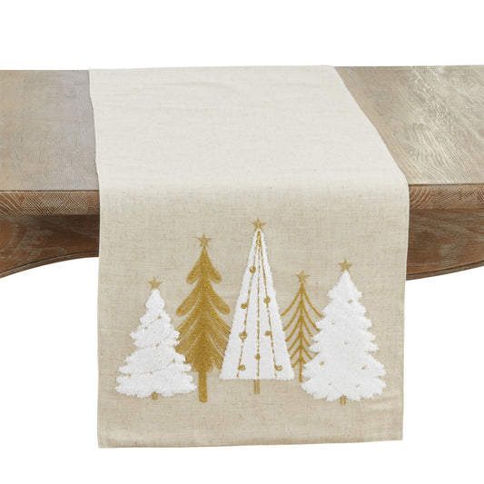Christmas Natural Beige Christmas Trees Table Runner, 100% Polyester