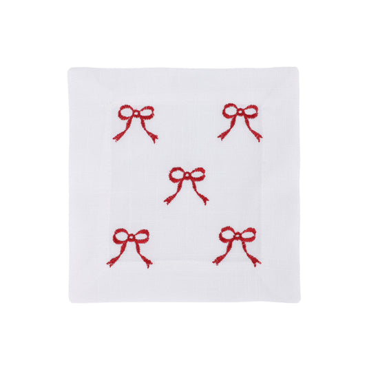 Red Embroidered Bows Cocktail Napkins 100% polyester, 6 Inch Square (4 pcs.)