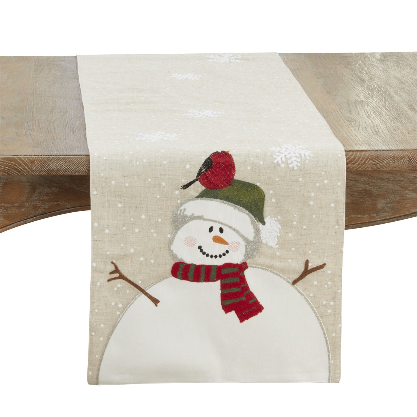Christmas Natural Beige Snowman Table Runner, 84% polyester - 16% linen