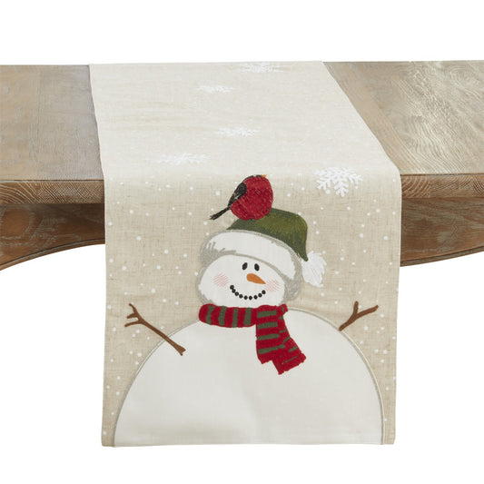Christmas Natural Beige Snowman Table Runner, 84% polyester - 16% linen
