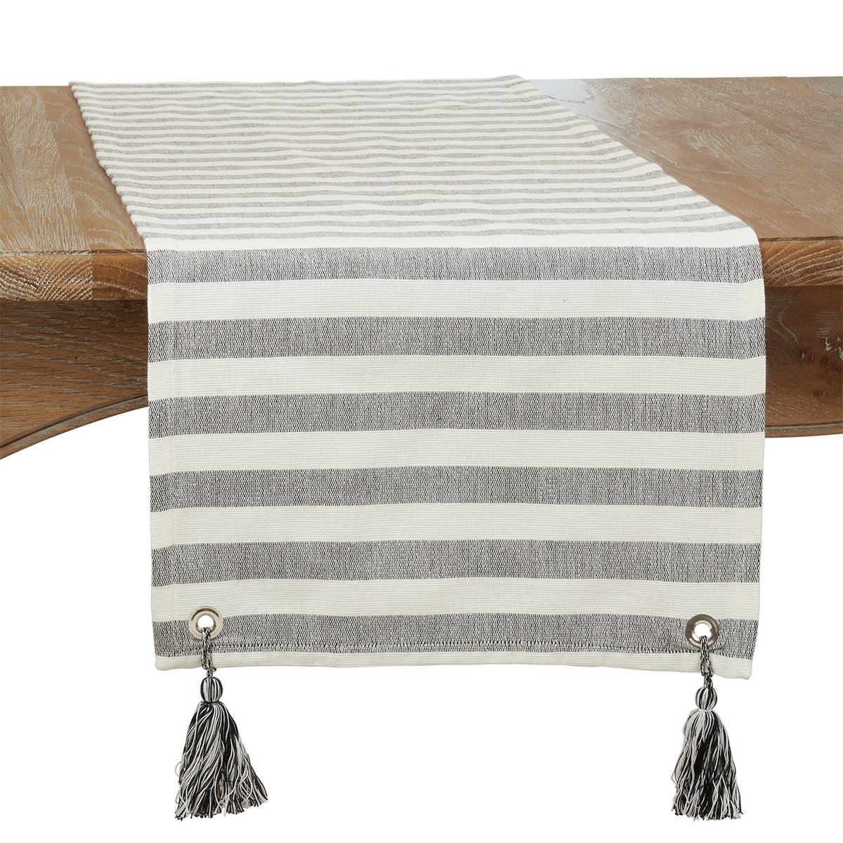 Everyday / All Season Black/White Striped Tassel Table Runner, 100% cotton