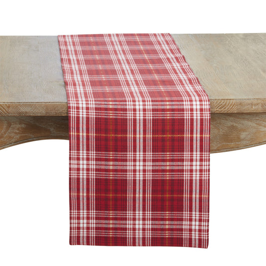 Everyday / All Season Red Recycled Plaid Table Runner, recycled cotton + polyester