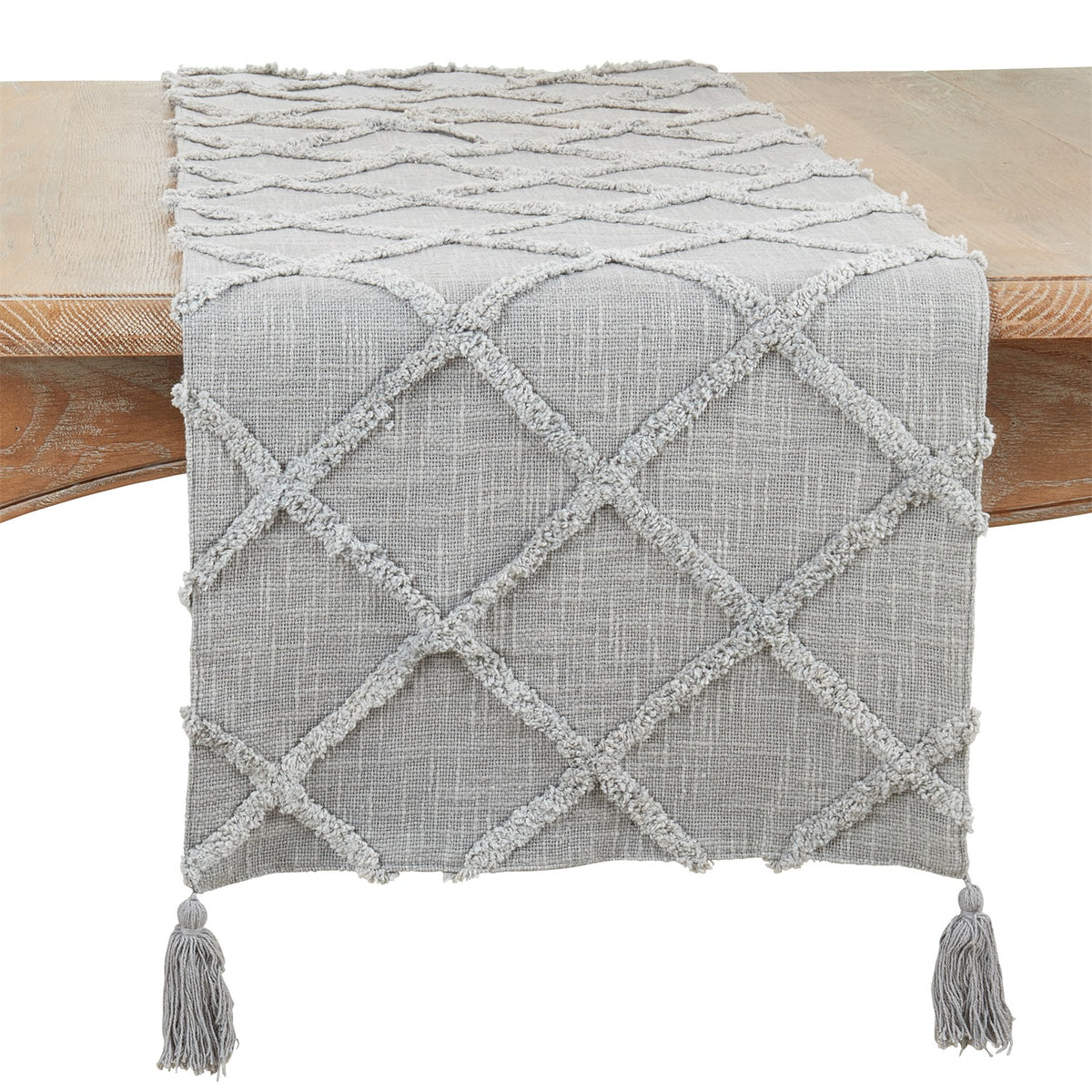 Everyday / All Season Grey Diamond Tufted Table Runner, 100% cotton