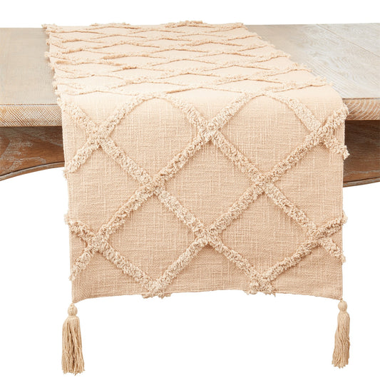 Everyday / All Season Natural Beige Diamond Tufted Table Runner, 100% cotton