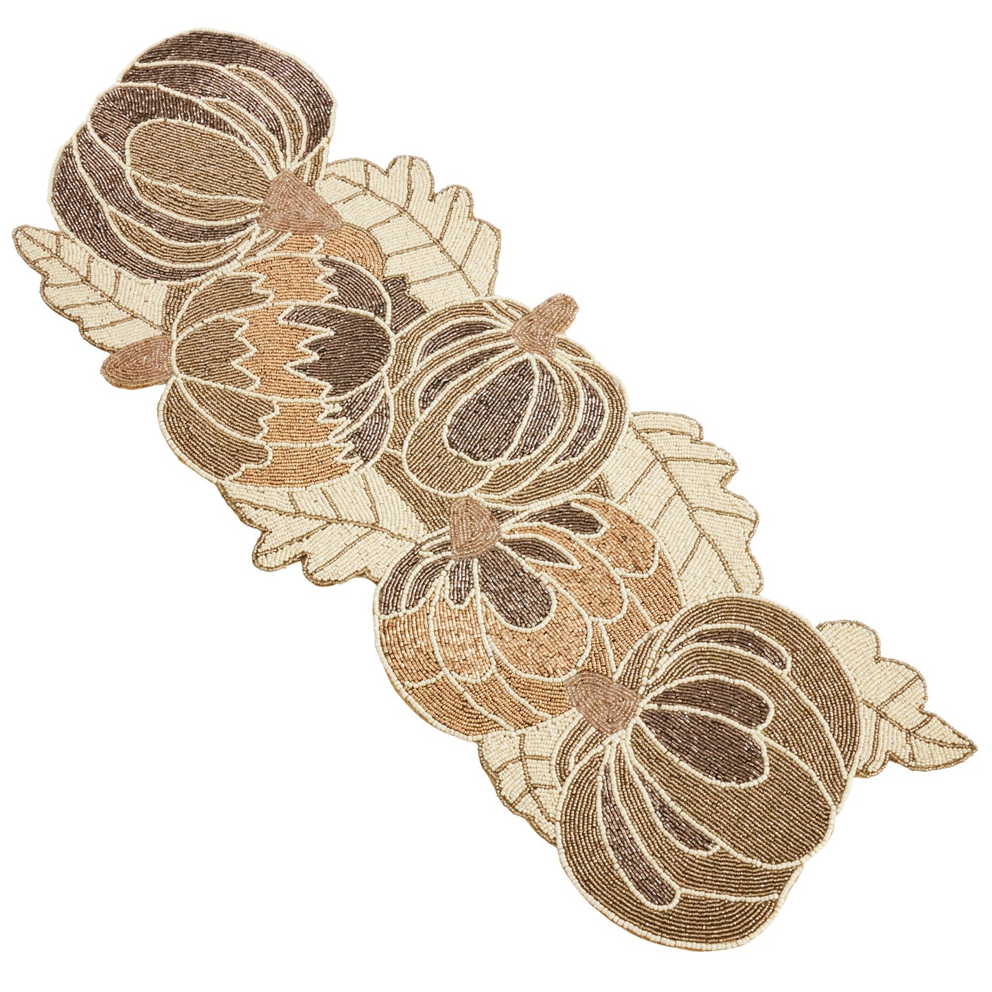 Thanksgiving / Fall Harvest Gold Beaded Pumpkin Table Runner, Top: glass beads, Bottom: polyester fabric