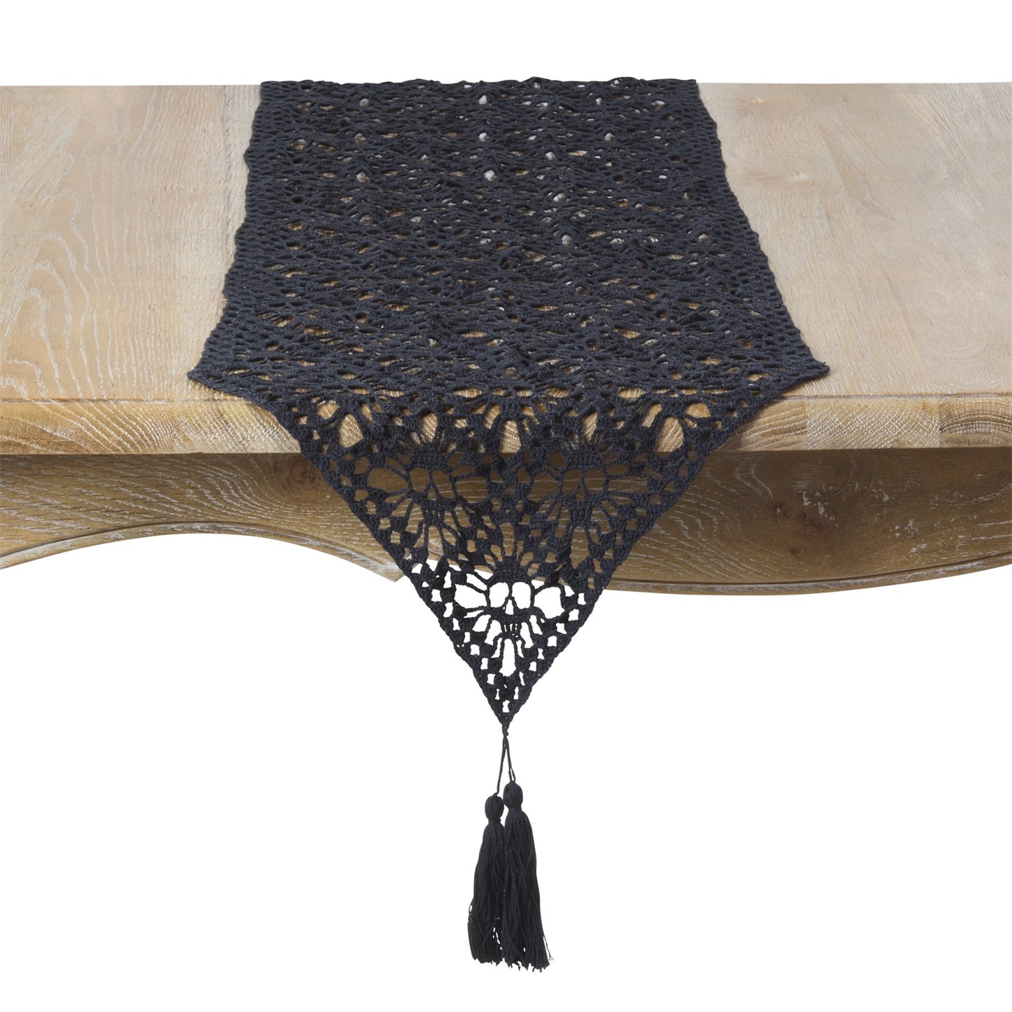 Everyday / All Season Black Crochet Skull Table Runner, 100% cotton