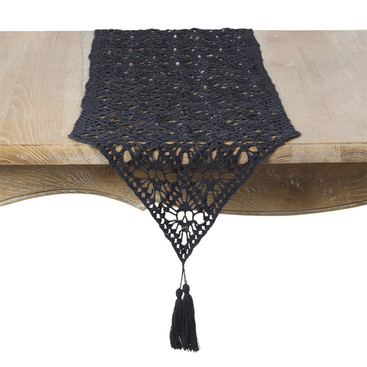 Everyday / All Season Black Crochet Skull Table Runner, 100% cotton