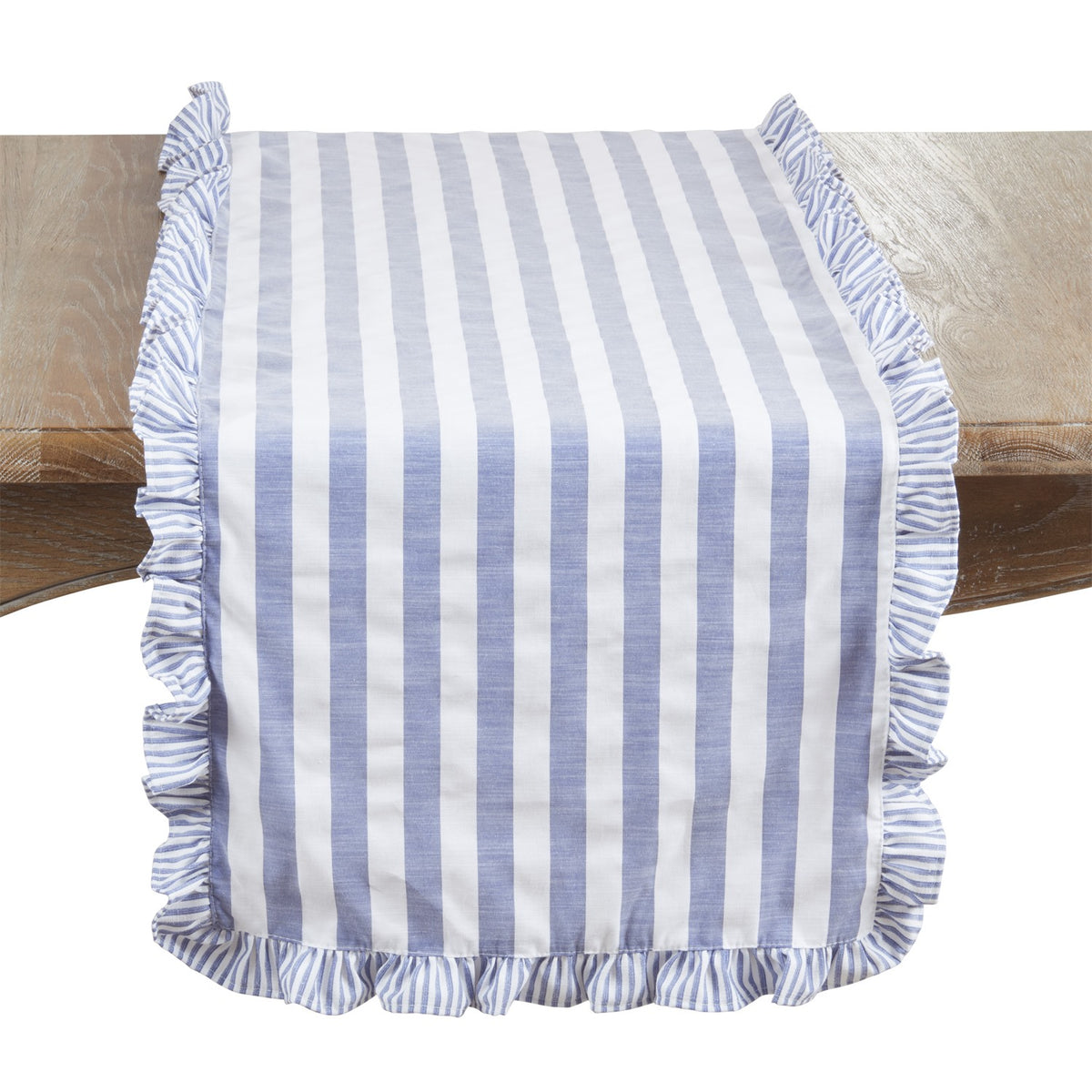 Everyday / All Season Navy Blue Striped Ruffle Table Runner, 70% cotton - 30% polyester