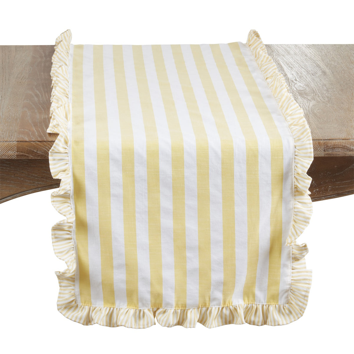 Everyday / All Season Yellow Striped Ruffle Table Runner, 70% cotton - 30% polyester