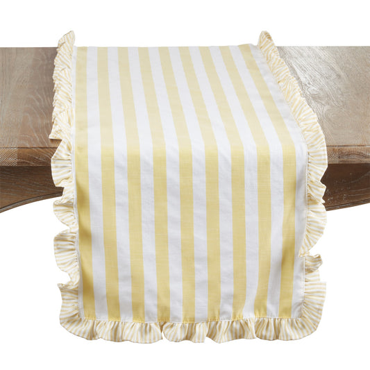 Everyday / All Season Yellow Striped Ruffle Table Runner, 70% cotton - 30% polyester