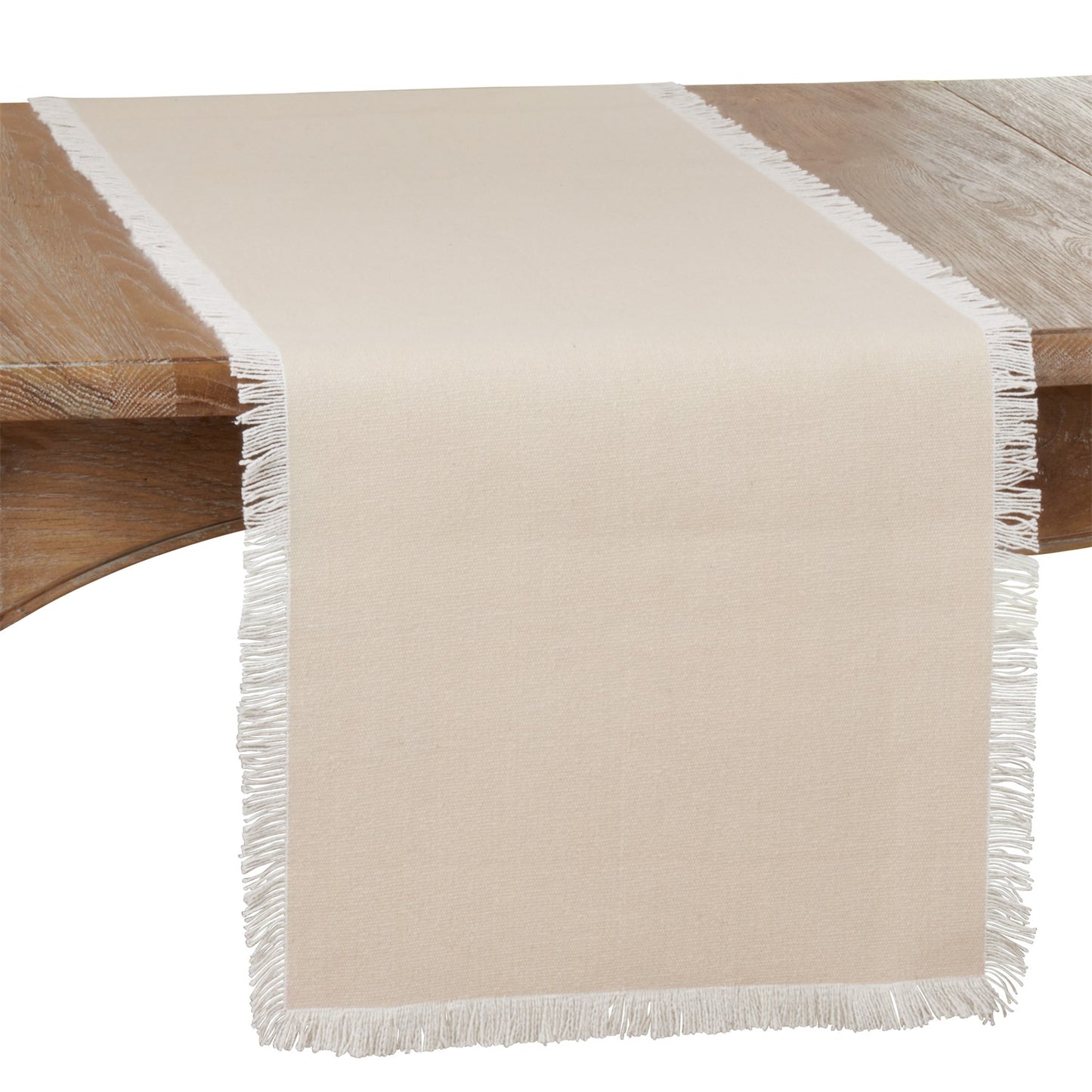 Everyday / All Season Natural Beige Fringe Border Table Runner, 100% cotton