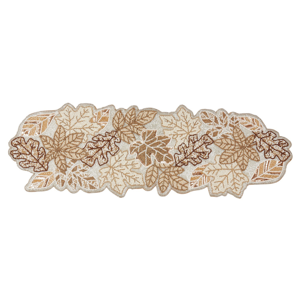 Thanksgiving / Fall Harvest Gold Beaded Fall Leaves Table Runner, 100% glass beads