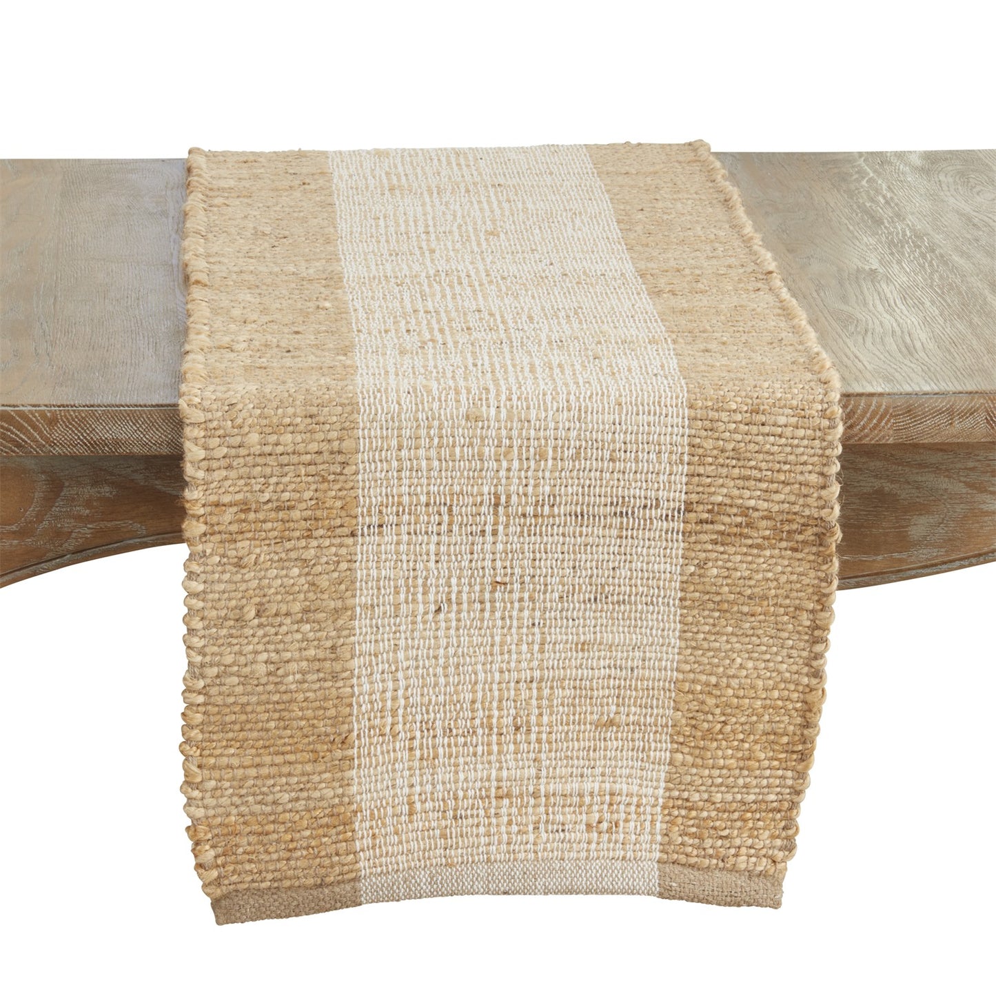 Everyday / All Season Natural Beige Banded Table Runner, 50% cotton - 50% jute