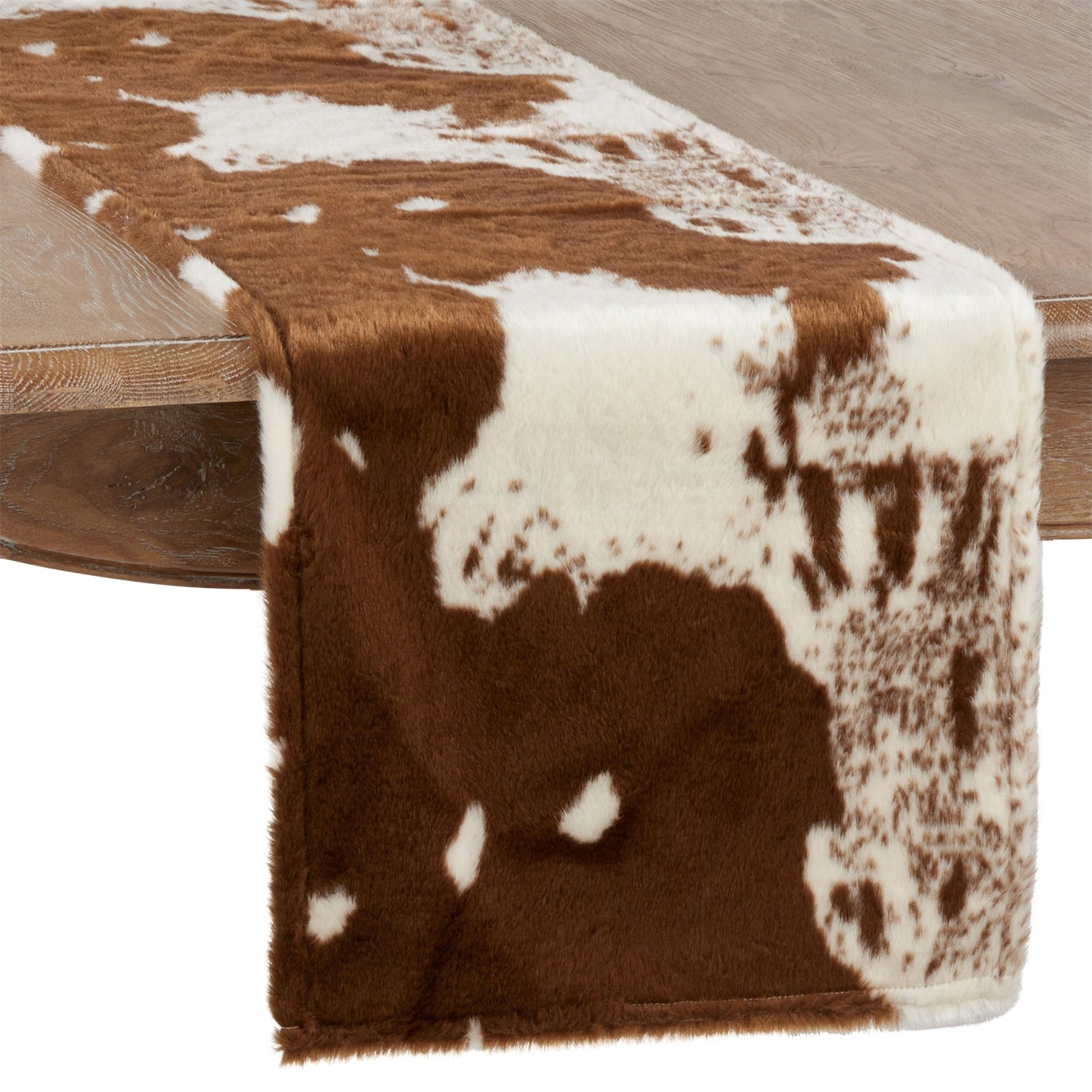Everyday / All Season Brown Faux Fur Cow Hide Table Runner, 100% Polyester