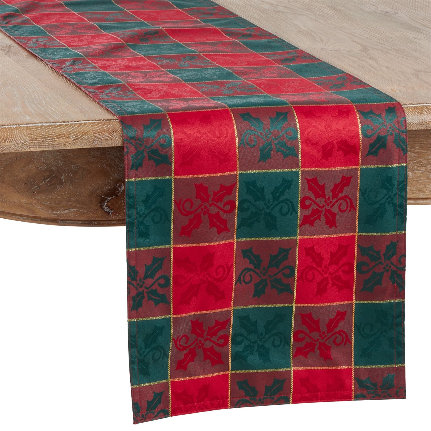 Everyday / All Season Red/Green Plaid Design Table Runner, 100% Polyester