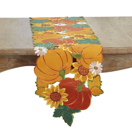 Thanksgiving / Fall Harvest Orange Pumpkins Table Runner, 100% Polyester