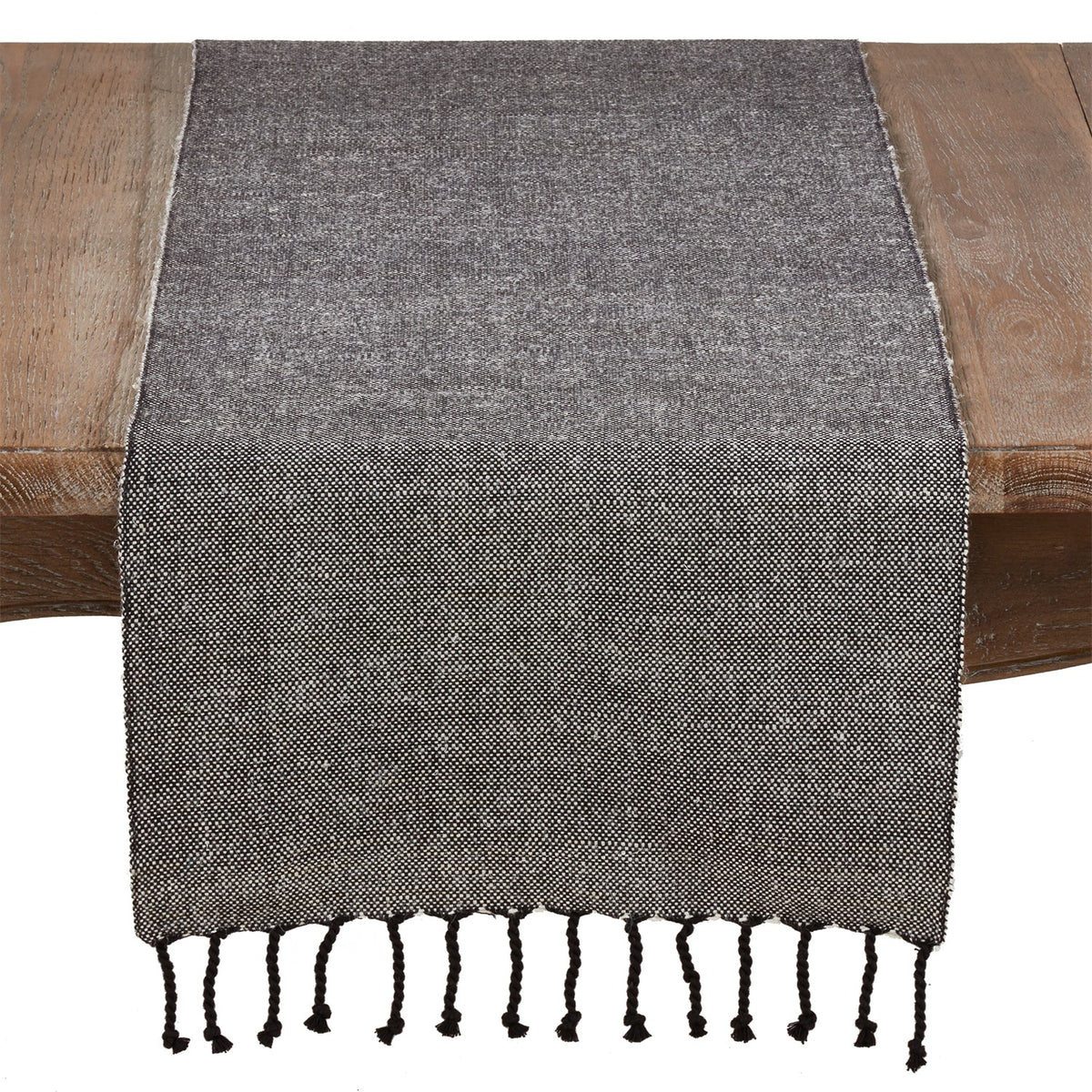 Everyday / All Season Black Solid Tassel Table Runner, jute/cotton