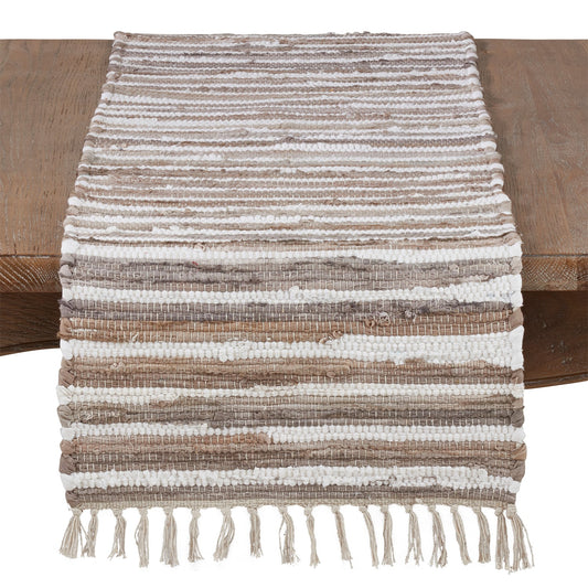 Everyday / All Season Natural Beige Chindi Table Runner, 100% cotton