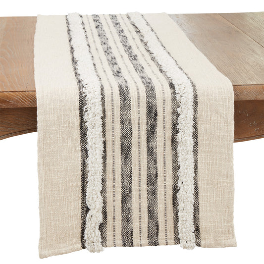 Everyday / All Season Natural Beige Tufted Stripe Table Runner, 100% cotton