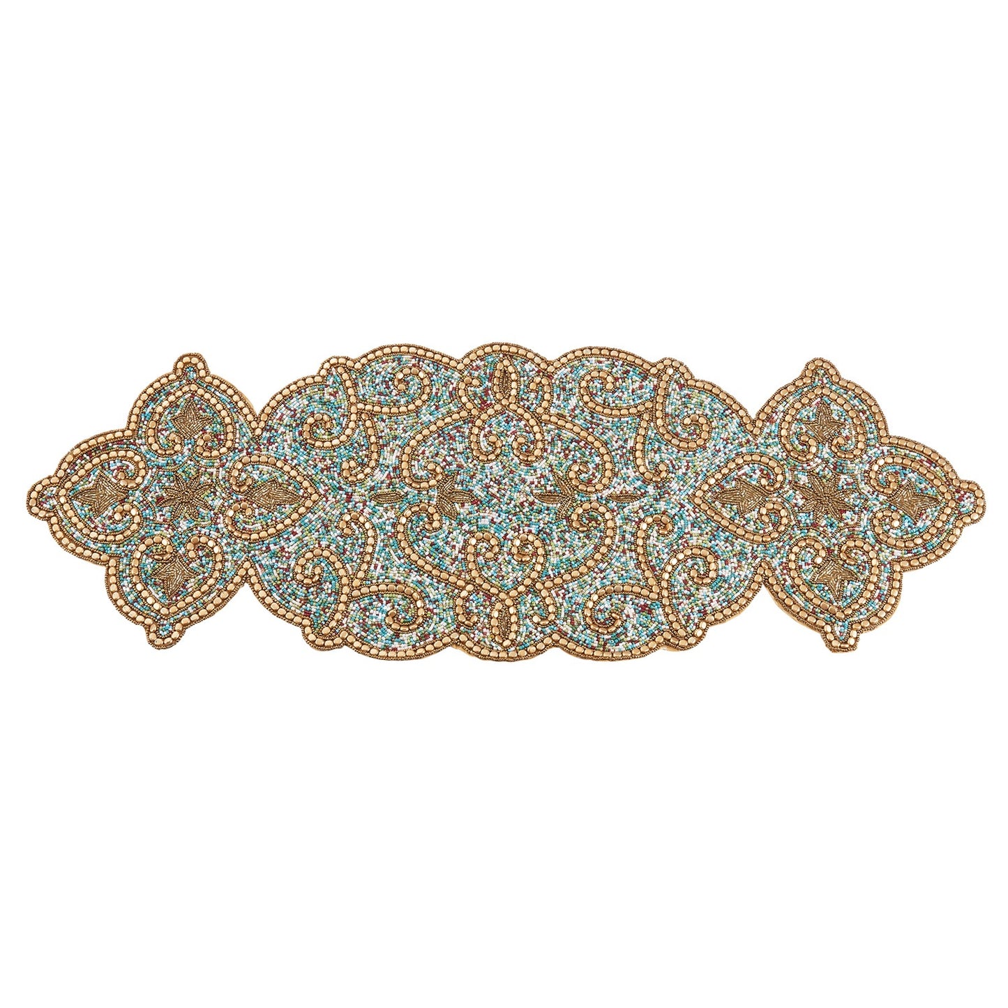 Everyday / All Season Gold Beaded Table Runner, glass beads